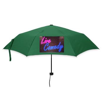 Leuchtreklame Live Comedy an Ziegelsteinmauer - Regenschirm (klein) - Flaschengrün - Vorne