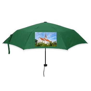 Eid kirke (Eid-Kirche) in Nordfjordeid Norwegen - Regenschirm (klein) - Flaschengrün - Vorne