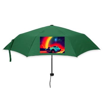 Hot Rod im Sonnenuntergang - Regenschirm (klein) - Flaschengrün - Vorne