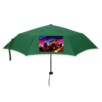 Hot Rod Sportwagen im Sonnenuntergang - Regenschirm (klein) - Flaschengrün - Vorne