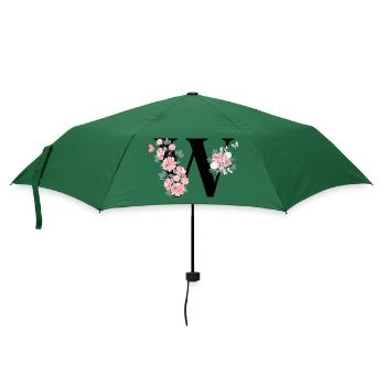 Buchstabe mit rosa Blumen - Regenschirm (klein) - Flaschengrün - Vorne