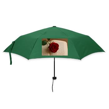 Buch und Rose - Regenschirm (klein) - Flaschengrün - Vorne