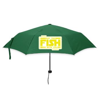 May the Fish be with YOU! (gelb/weiß) - Regenschirm (klein) - Flaschengrün - Vorne