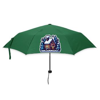 Gemütliche Winterhütte: Festliche Urlaubsillustration - Regenschirm (klein) - Flaschengrün - Vorne