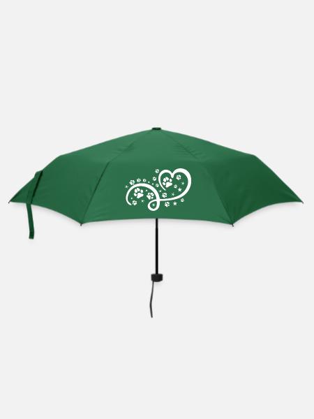 Herz mit Pfötchen und Sternen - Regenschirm (klein) - Flaschengrün