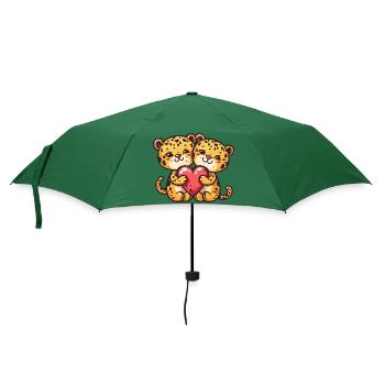 Leopard Comic Paar Liebe - Regenschirm (klein) - Flaschengrün - Vorne