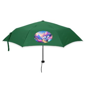 Eine süße Anime Katze in einem bunten Wolkengarten - Regenschirm (klein) - Flaschengrün - Vorne