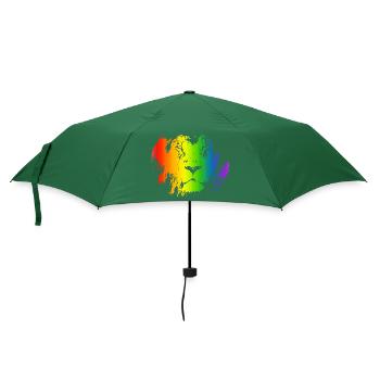 Löwe Regenbogen Tier Gesicht bunt katzenartig - Regenschirm (klein) - Flaschengrün - Vorne