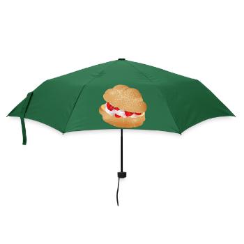 Mit Sahne und Erdbeeren gefüllter Windbeutel - Regenschirm (klein) - Flaschengrün - Vorne