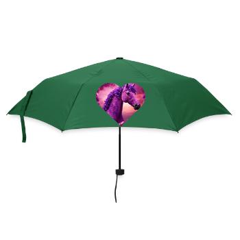 Pferd mit lila Blüten - Regenschirm (klein) - Flaschengrün - Vorne