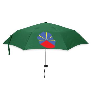 Geschenkidee Flaggenkarte La Réunion 974 - Regenschirm (klein) - Flaschengrün - Vorne