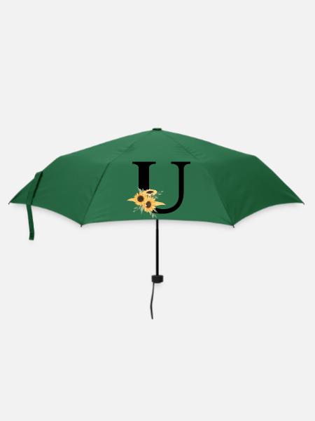 Buchstabe u blumige Sonnenblume - Regenschirm (klein) - Flaschengrün