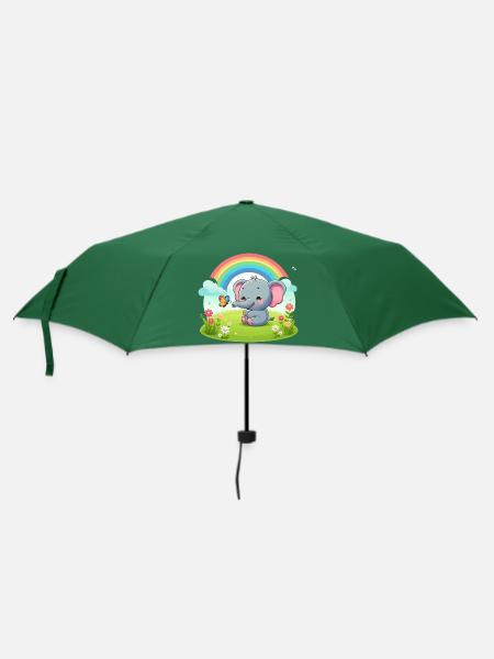 Fröhlicher Elefant und Regenbogen - Regenschirm (klein) - Flaschengrün