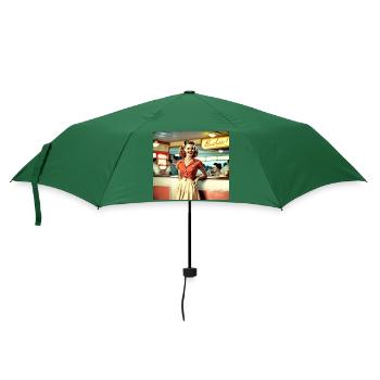 Rockabilly Frau 1950er 1960er Jahre - Regenschirm (klein) - Flaschengrün - Vorne