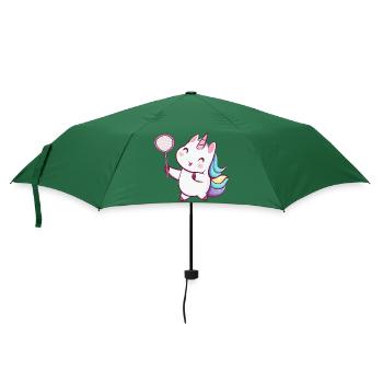 Mignonne licorne kawaii jouant au tennis de badminton - Parapluie standard - vert bouteille - Devant