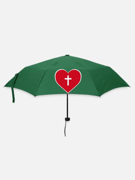 Jesus ist Liebe Herz - Regenschirm (klein) - Flaschengrün
