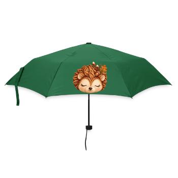 Niedlicher Igel im Herbstlaub - Regenschirm (klein) - Flaschengrün - Vorne