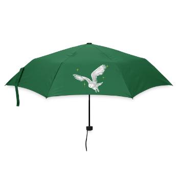 Hand gezeichnete Schneeeule mit Sternen - Regenschirm (klein) - Flaschengrün - Vorne
