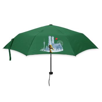 Skyline München mit Münchner Kindl und Herz - Regenschirm (klein) - Flaschengrün - Vorne