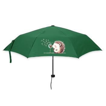 Igel mit Pusteblume - Regenschirm (klein) - Flaschengrün - Vorne