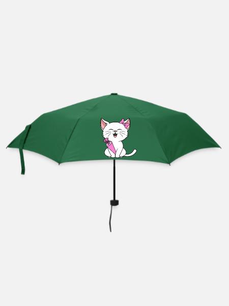 Schulkind Mädchen Einschulung Katze mit Schultüte - Regenschirm (klein) - Flaschengrün