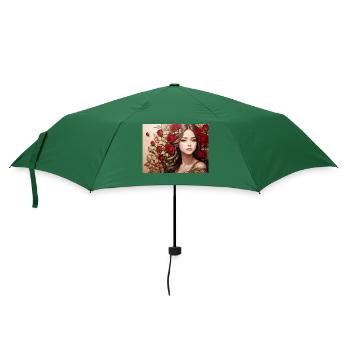 Mädchen mit roter Rose - Regenschirm (klein) - Flaschengrün - Vorne