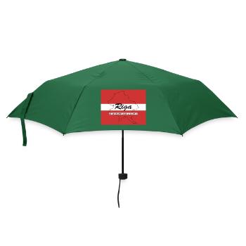 Riga - Hauptstadt mit GPS & Flagge - Regenschirm (klein) - Flaschengrün - Vorne