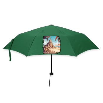 Sandburg / bauen / spielen / Schloss / Urlaub - Regenschirm (klein) - Flaschengrün - Vorne