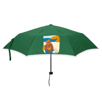 Zeit zum Entspannen. Frau am Strand mit einem Buch - Regenschirm (klein) - Flaschengrün - Vorne