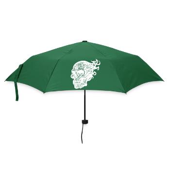 Brennender Tattoo Feuer Schädel - Regenschirm (klein) - Flaschengrün - Vorne