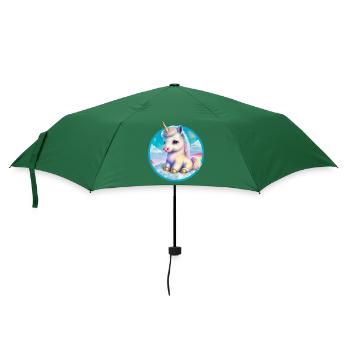 Sitzendes Baby-Einhorn in Wolken - Regenschirm (klein) - Flaschengrün - Vorne