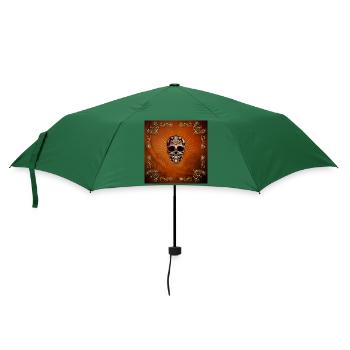 Eleganter Deko-Totenkopf - Regenschirm (klein) - Flaschengrün - Vorne