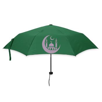 Moschee Silhouette mit Halbmond: Islamische Kunst - Regenschirm (klein) - Flaschengrün - Vorne