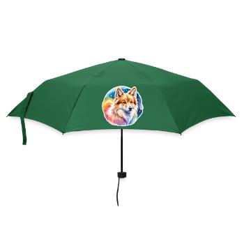 Islandhund Wasserfarben - Regenschirm (klein) - Flaschengrün - Vorne