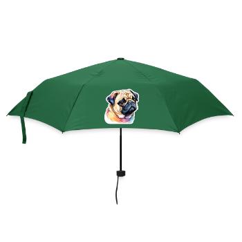 Mops Wasserfarben - Regenschirm (klein) - Flaschengrün - Vorne