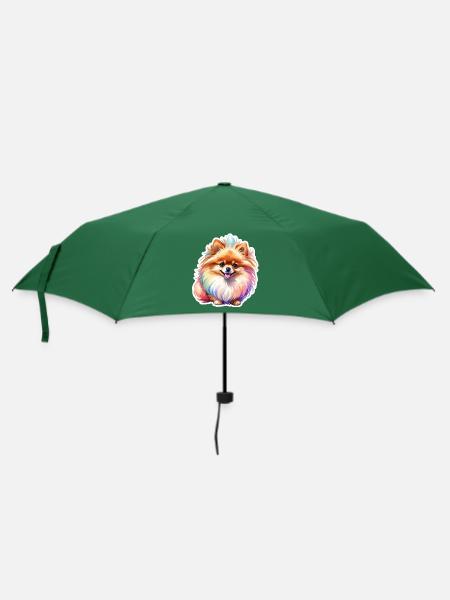 Pomeranian Zwergspitz Wasserfarben - Regenschirm (klein) - Flaschengrün