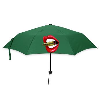 Rote Lippen beißen in die saure Apfel - Regenschirm (klein) - Flaschengrün - Vorne
