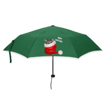 Merry Christmas Kätzchen - In Weihnachtsmütze - Regenschirm (klein) - Flaschengrün - Vorne