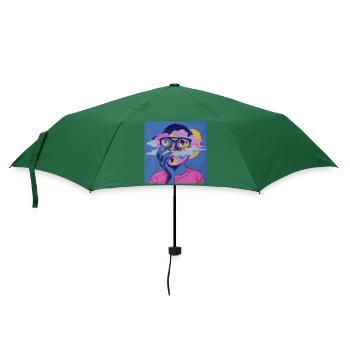 Psychedelisches Gesicht - Regenschirm (klein) - Flaschengrün - Vorne