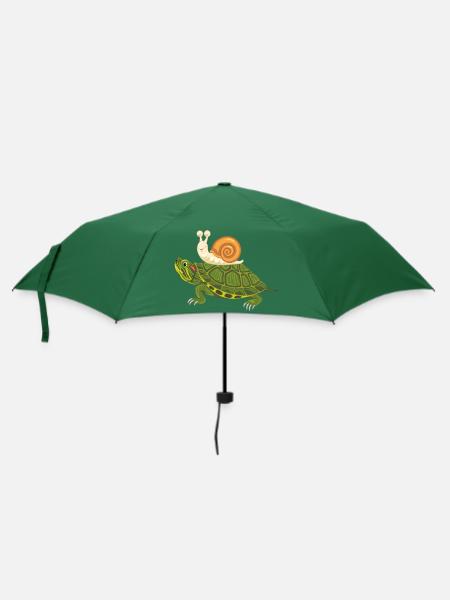 Lustige glückliche Schildkröte und Schnecke - Regenschirm (klein) - Flaschengrün
