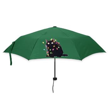 Weihnachts-Katze in der Lichterkette - Regenschirm (klein) - Flaschengrün - Vorne