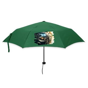 Modernes Luxusauto in der Regenreflexion - Regenschirm (klein) - Flaschengrün - Vorne
