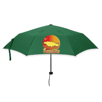 Schöne Souvenir-Geschenkideen-Karte aus Jamaika - Regenschirm (klein) - Flaschengrün - Vorne