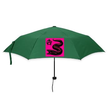 Anarchischer schwarzer Aal auf Neonpink - Regenschirm (klein) - Flaschengrün - Vorne