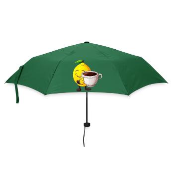 Zitrus-Kaffeezeit: Kawaii Zitrone genießt den - Regenschirm (klein) - Flaschengrün - Vorne