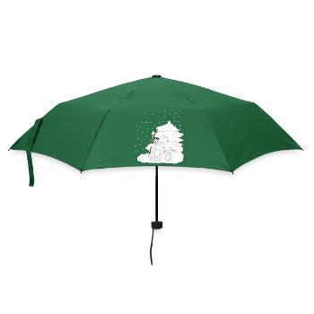 Schneemann und Schneehase in der Winterlandschaft - Regenschirm (klein) - Flaschengrün - Vorne