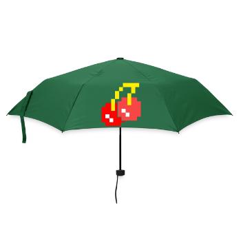 8 Bit Pixel Kirschen 80er Jahre Videospiel Halloween - Regenschirm (klein) - Flaschengrün - Vorne