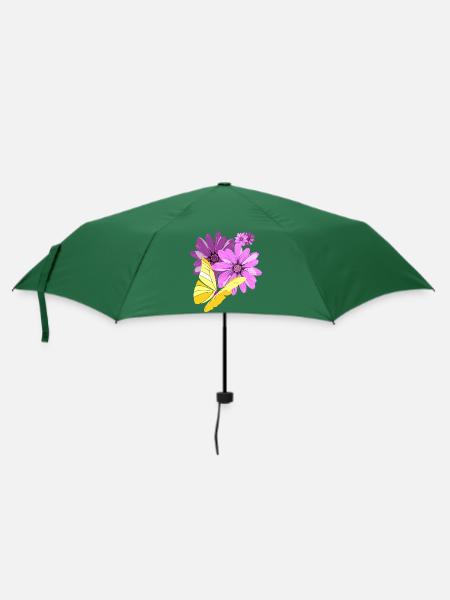 Schmetterling an Blüten - Regenschirm (klein) - Flaschengrün