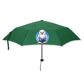 Weise Eule mit Buch - Lesendes Design - Regenschirm (klein) - Flaschengrün - Vorne