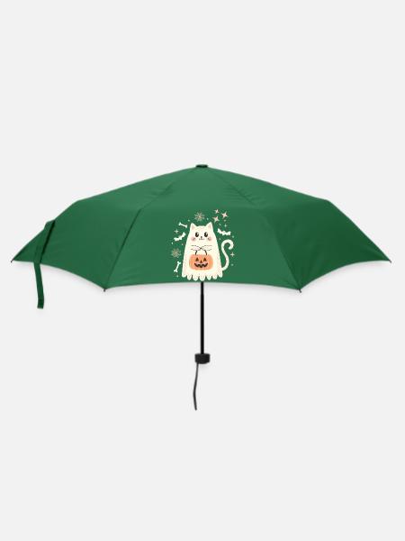 Halloween Geisterkatze - Regenschirm (klein) - Flaschengrün